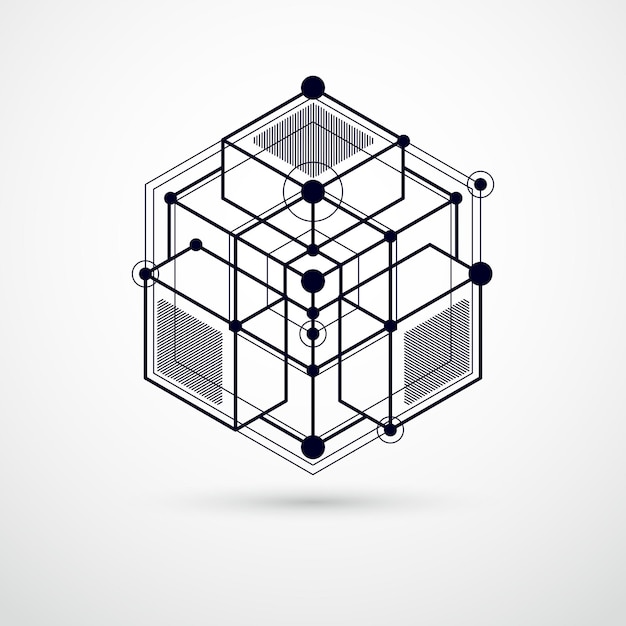 engineering technology vector black and white wallpaper made with 3d cubes and lines. engineering technological wallpaper made with honeycombs. abstract technical background.