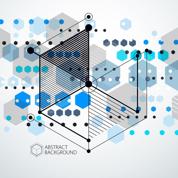 Engineering technology vector blue wallpaper made with 3D cubes and lines. Engineering technological wallpaper made with honeycombs. Abstract technical background.