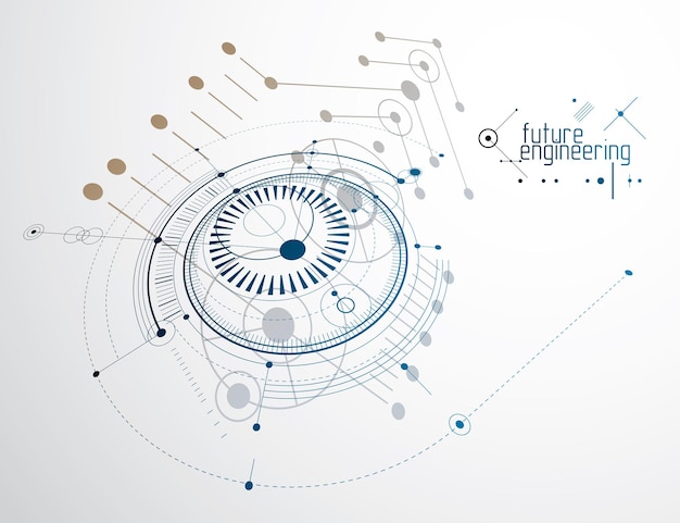 벡터 원과 선으로 만든 엔지니어링 기술 벡터 벽지. 기술 드로잉 추상적인 배경입니다.