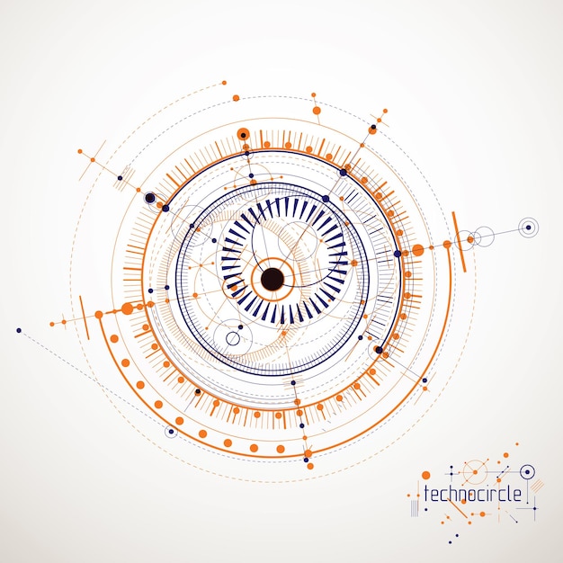 Инженерные технологии векторные обои с кругами и линиями. технический рисунок абстрактный фон.