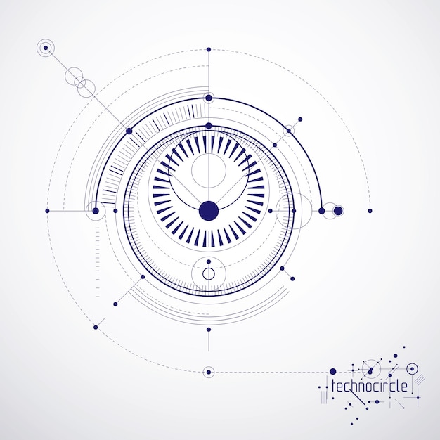 Vettore carta da parati vettoriale di tecnologia ingegneristica realizzata con cerchi e linee. fondo astratto del disegno tecnico.