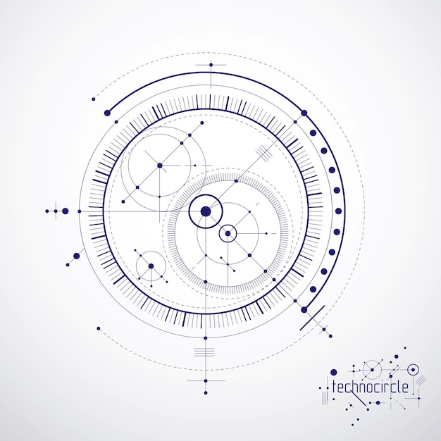 Carta da parati vettoriale di tecnologia ingegneristica realizzata con cerchi e linee. fondo astratto del disegno tecnico.