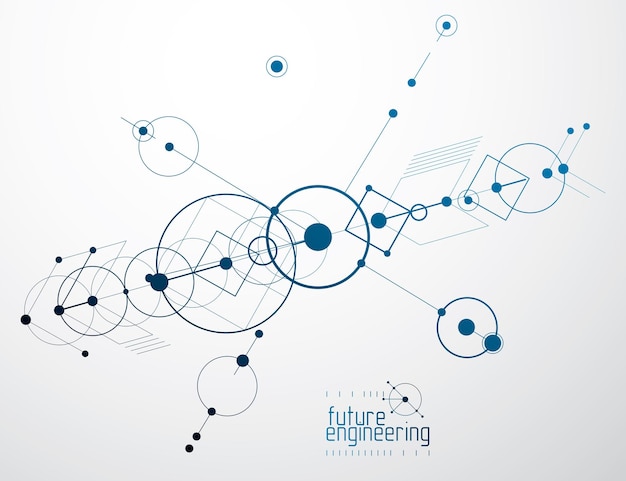 Engineering technology vector wallpaper made with circles and lines. Technical drawing abstract background.