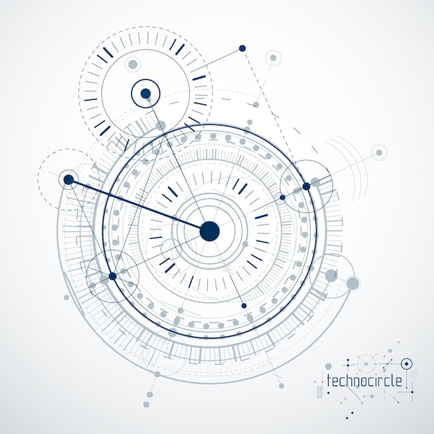 Carta da parati vettoriale di tecnologia ingegneristica realizzata con cerchi e linee. fondo astratto del disegno tecnico.