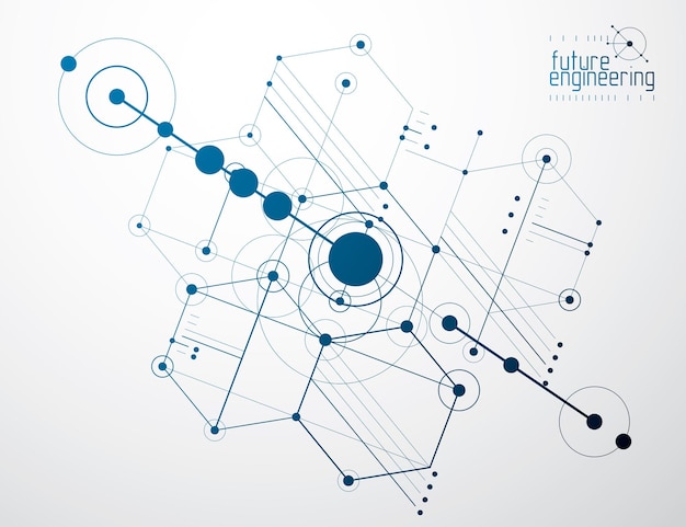 Engineering technology vector wallpaper made with hexagons, circles and lines. Technical drawing abstract background.