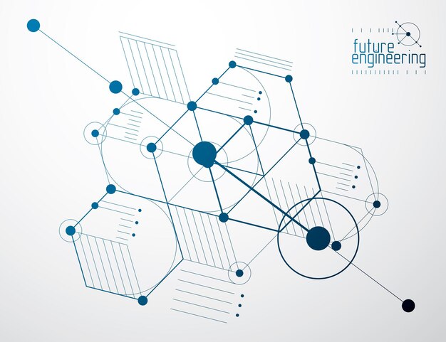Engineering technology vector wallpaper made with hexagons, circles and lines. Technical drawing abstract background.