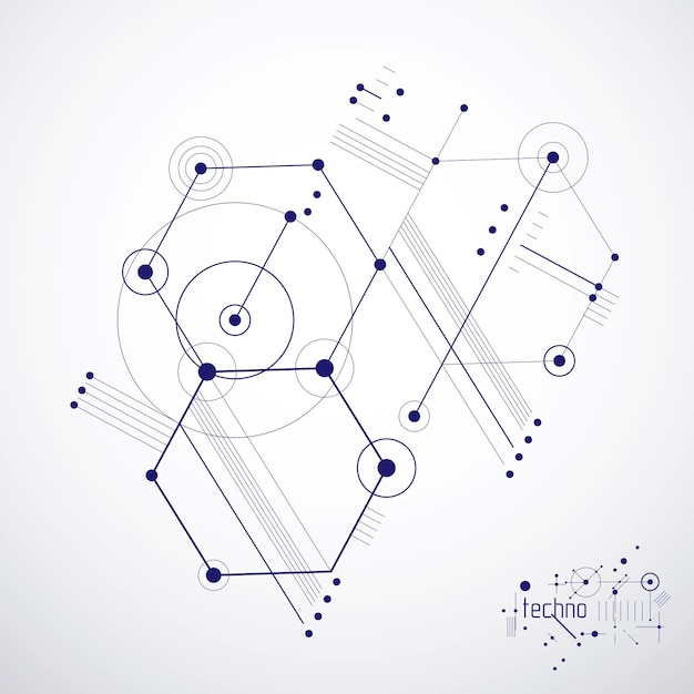 Engineering technology vector wallpaper made with hexagons, circles and lines. Technical drawing abstract background.