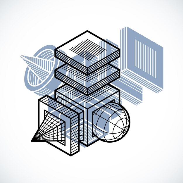 Engineering three-dimensional construction, abstract vector trigonometric shape.