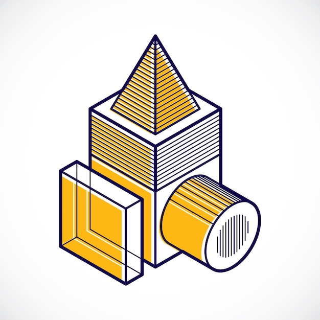 Engineering three-dimensional construction, abstract vector trigonometric shape.