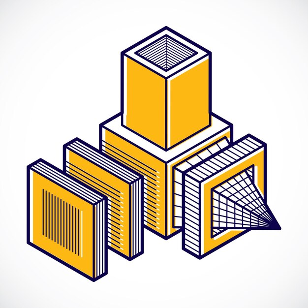 Engineering three-dimensional construction, abstract vector trigonometric shape.