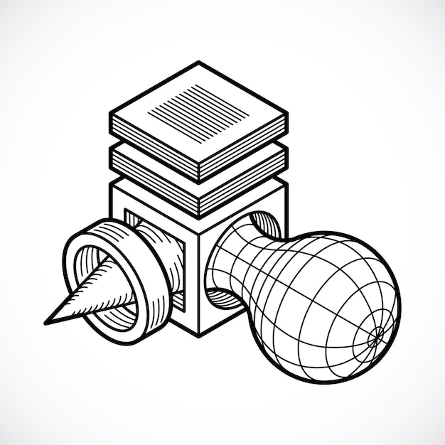Engineering three-dimensional construction, abstract vector trigonometric shape.