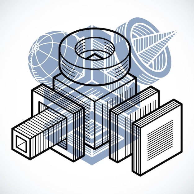 Vector engineering three-dimensional construction, abstract vector trigonometric shape.