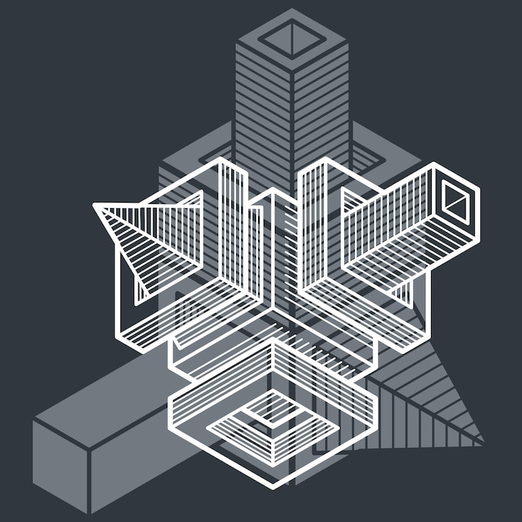 Vector engineering three-dimensional construction, abstract vector trigonometric shape.