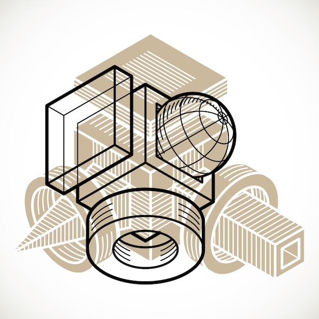 Vector engineering three-dimensional construction, abstract vector trigonometric shape.