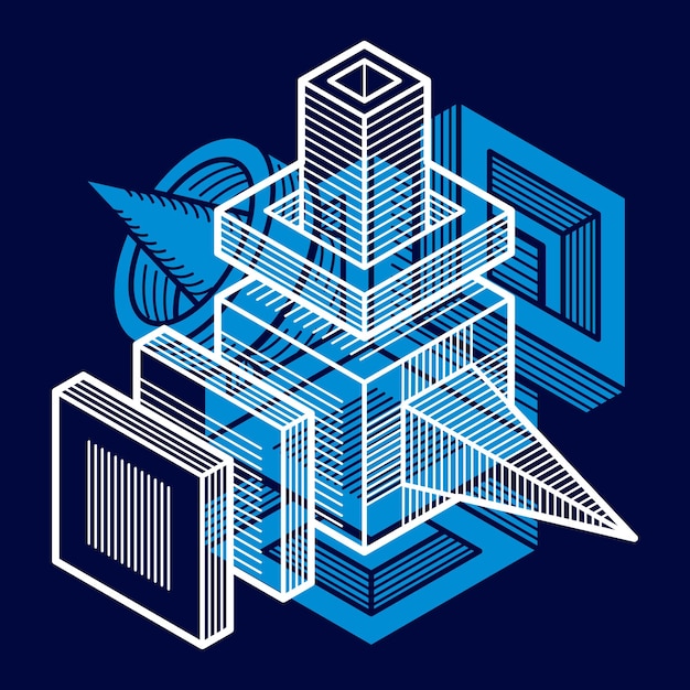 Engineering three-dimensional construction, abstract vector trigonometric shape.