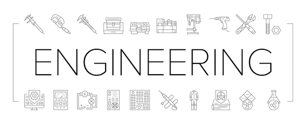 Vector engineering tool work wrench icons set vector