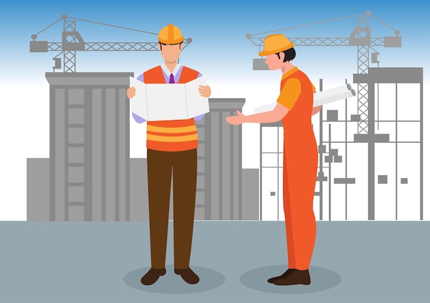 engineers are discussing issues at the construction site. the foreman is looking for job errors.