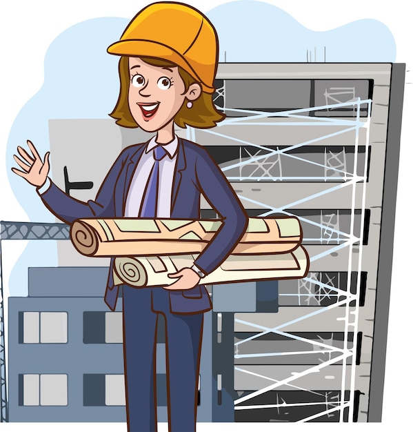 Engineers cartoon set with civil engineering construction workers architect and surveyor isolated ve