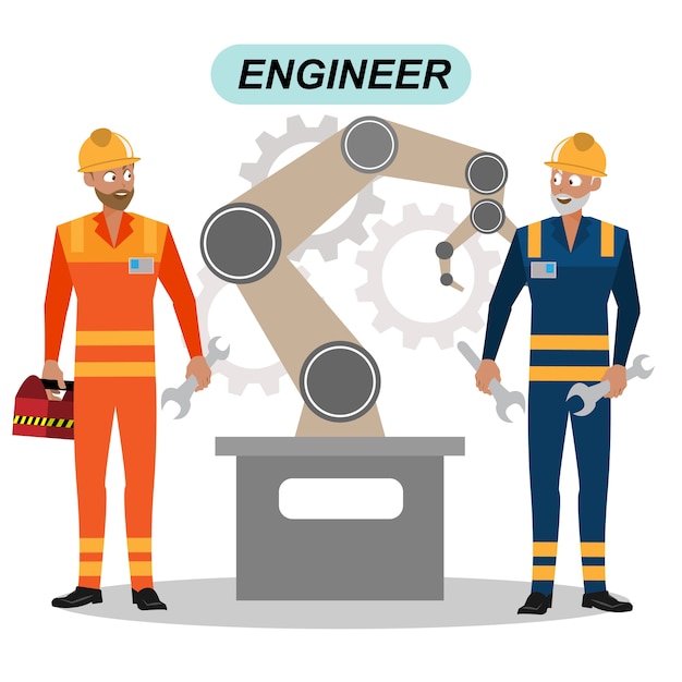 Engineers cartoon set workers architect and surveyor