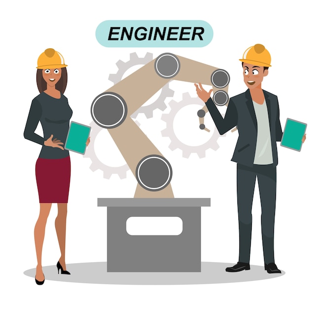 Vector engineers cartoon set workers architect and surveyor