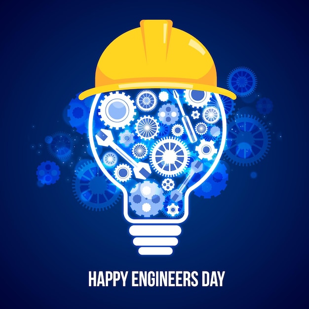 Engineers day with tools and light bulb