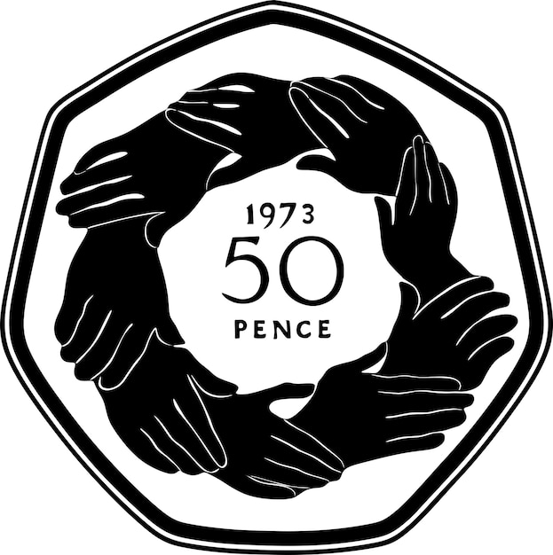 england 50 pence coin year 1973 handmade design vector