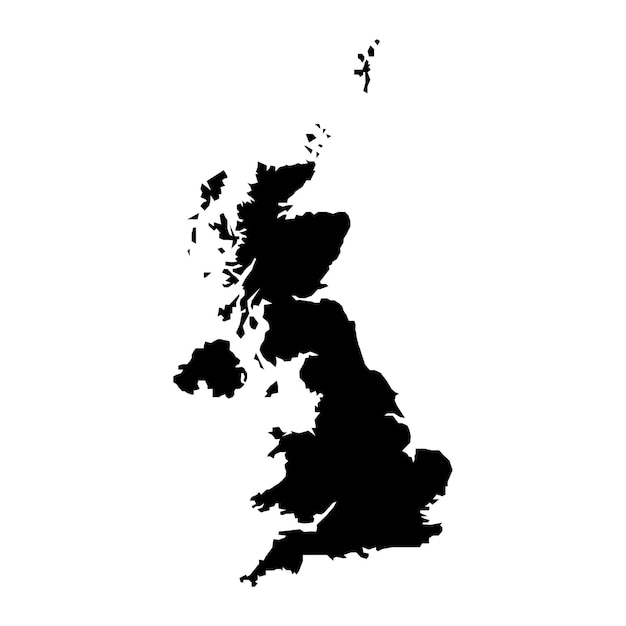 白い背景の上のイギリスの黒い地図