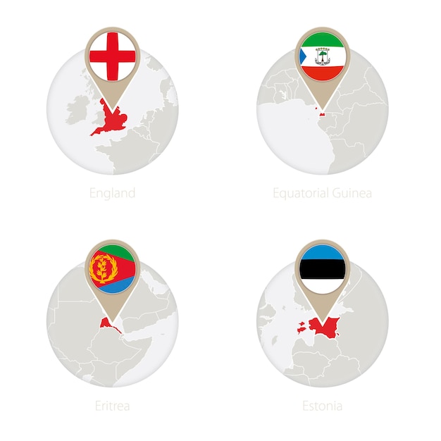 Inghilterra guinea equatoriale eritrea estonia mappa e bandiera in cerchio