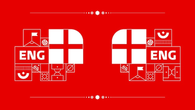 2022 サッカー カップ トーナメント分離のイングランド フラグ 2022 サッカーまたはフットボールのベクトル図の幾何学的な要素を持つ代表チームの旗