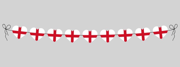 Vector england flag hearts garland string of hearts decoration simple vector illustration
