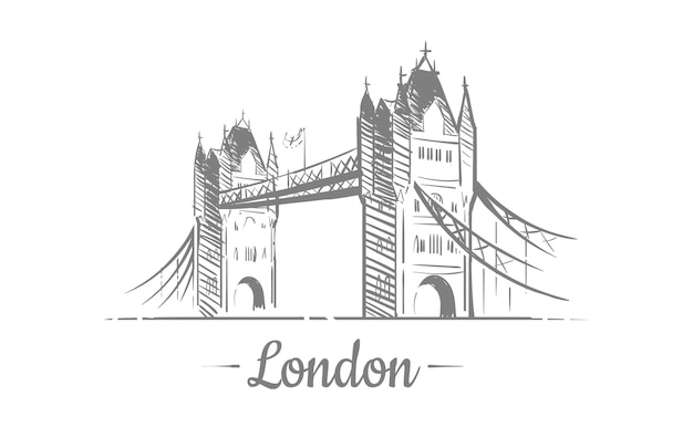 England London cityscape Bridge sketch hand drawn vector illustration