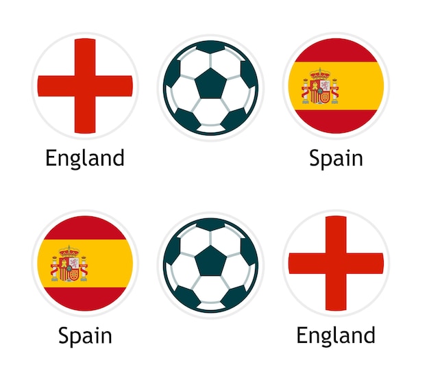 Vector england versus spain vector banner for soccer competition illustration with round national flags and football ball