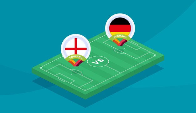 England vs germany round of 16 match, european football championship 2020 vector illustration. football 2020 championship match versus teams intro sport background