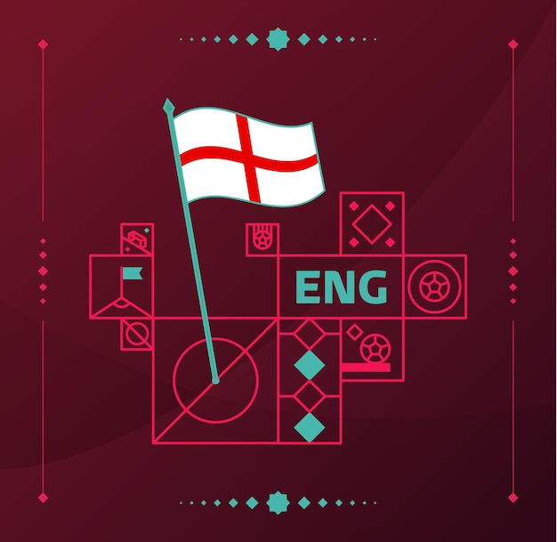 England world football tournament 2022 vector wavy flag pinned to a soccer field with design elements World football 2022 tournament final stage Non Official championship colors and style