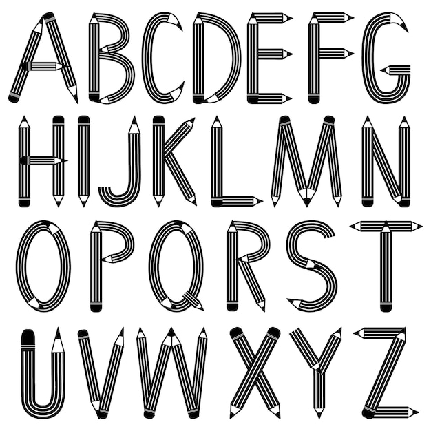 L'alfabeto inglese in lettere in bianco e nero ha isolato l'illustrazione di vettore