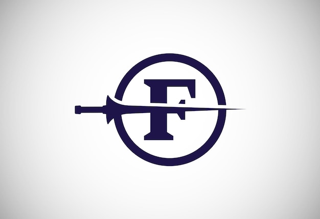 Alfabeto inglese f con lancia di lancia creativo modello di logo di lancia illustrazione vettoriale