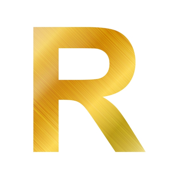 白い背景の上の英語のアルファベット ゴールド テクスチャ文字 R