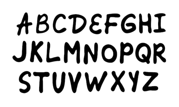Vector english alphabet grunge handwritten set flat black icons isolated on white kids education simple font