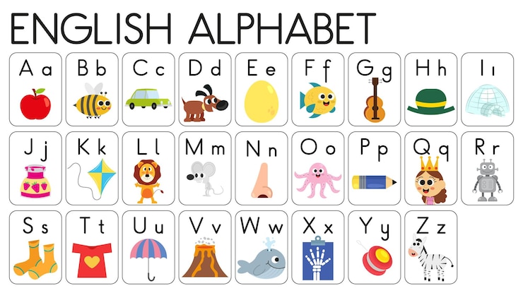 Vector english alphabet illustrated dictionary english alphabet illustrated dictionary for children