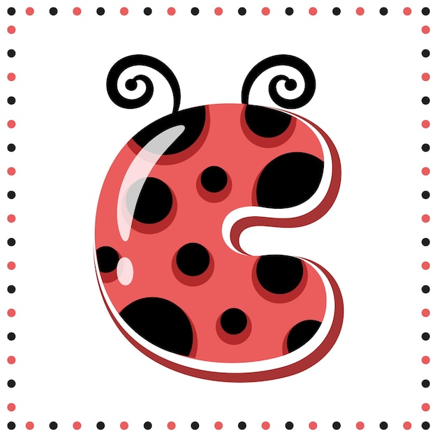 English Alphabet letter C cute ladybug theme drawing