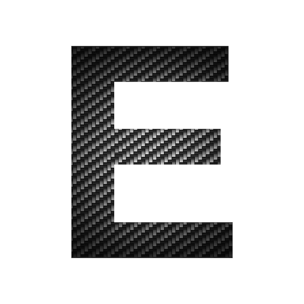 흰색 배경 벡터에 영어 알파벳 문자 E 탄소 어두운 질감