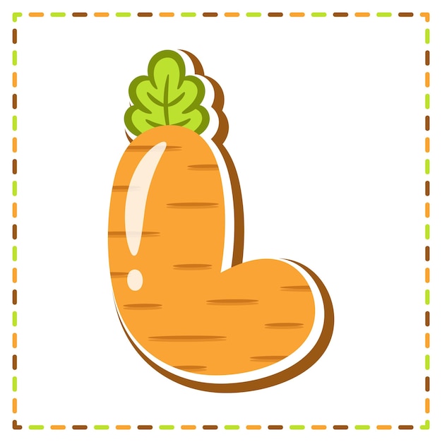 English Alphabet letter L cute carrot theme drawing