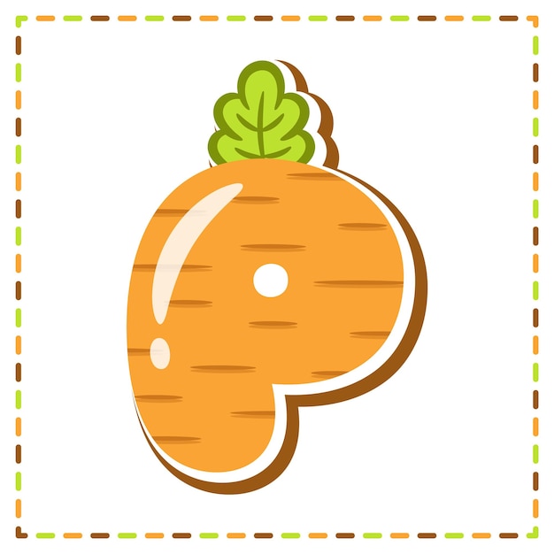 English Alphabet letter P cute carrot theme drawing