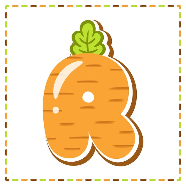 English Alphabet letter R cute carrot theme drawing