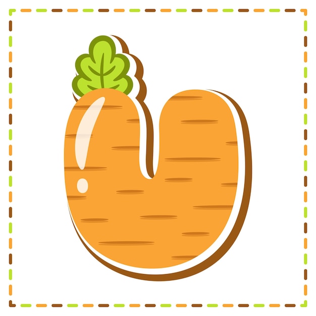 English Alphabet letter U cute carrot theme drawing