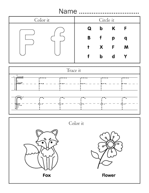 English alphabet letters tracing line printable worksheet with cute picture for coloring