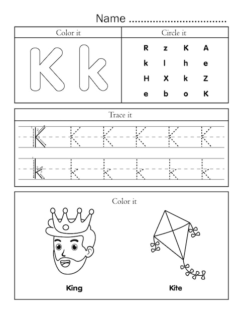 English alphabet letters tracing line printable worksheet with cute picture for coloring