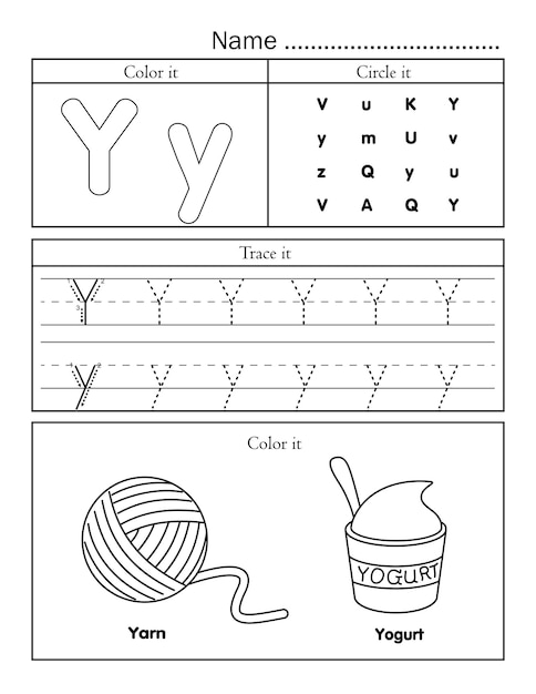 English alphabet letters tracing line printable worksheet with cute picture for coloring