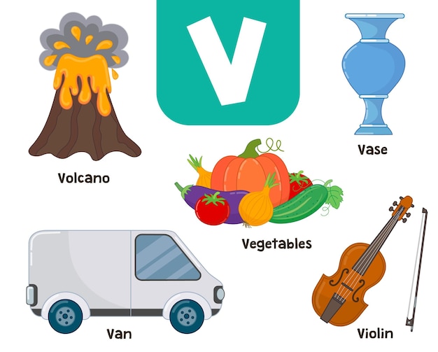 English alphabet in pictures Children's colored letter V vector illustration