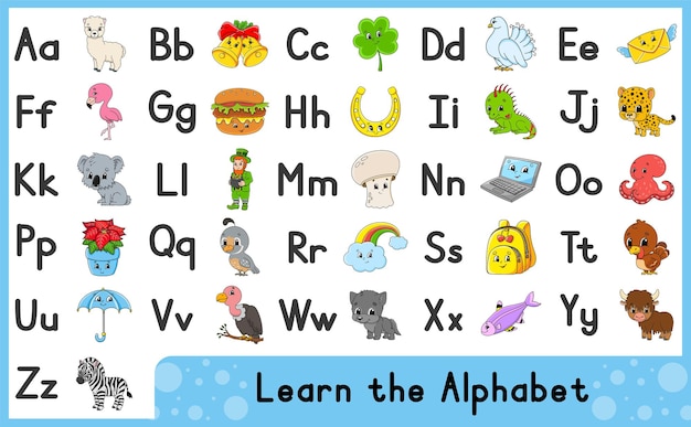 Vector english alphabet with cartoon characters.